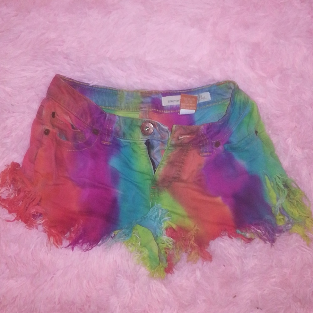 Tie Dye Distressed Rainbow Shorts Size 4
